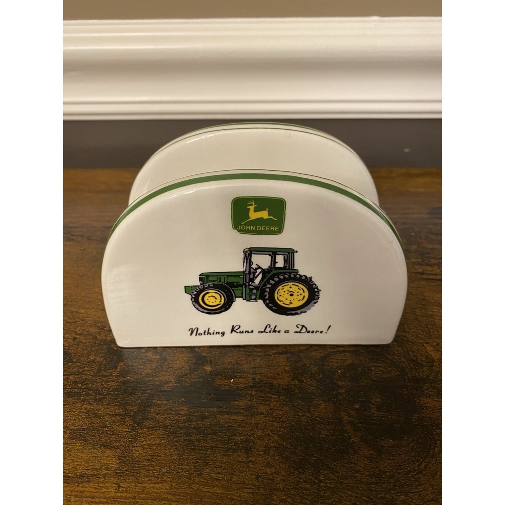 John Deere Tractor Napkin Holder White Ceramic Gibson Nothing Runs Like a Deere